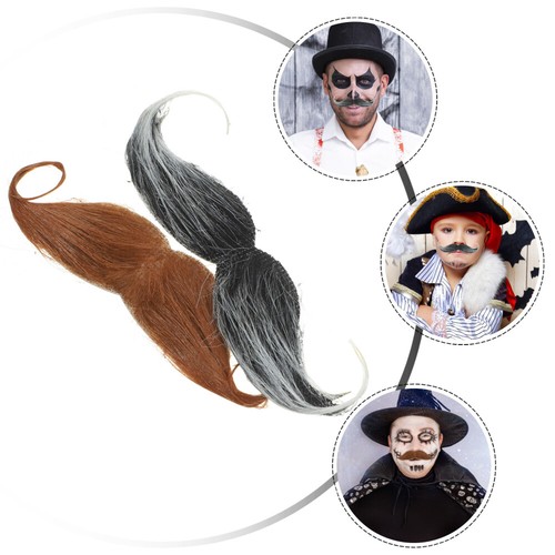 2 Pcs Mustaches Stick on Moustache Adults Fake Goatee Halloween Beard Elder Man - Picture 2 of 12