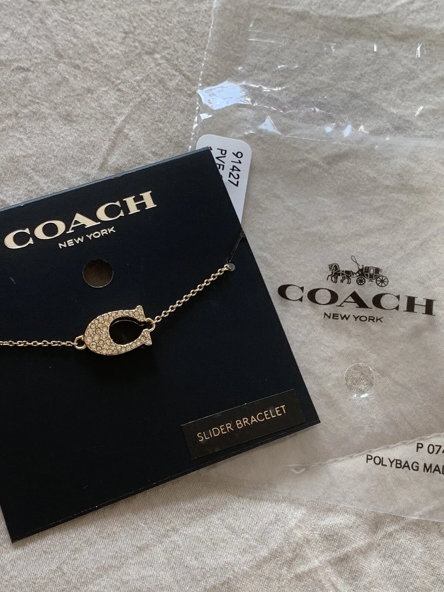 NEW Coach Pave Signature Slider Bracelet W Rhinestone Logo 78 RP GOLD