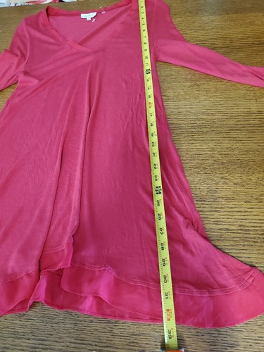 Deletta Anthropologie Medium Women Hot Pink Dress Long Sleeve Knee Length Rayon - Picture 10 of 10