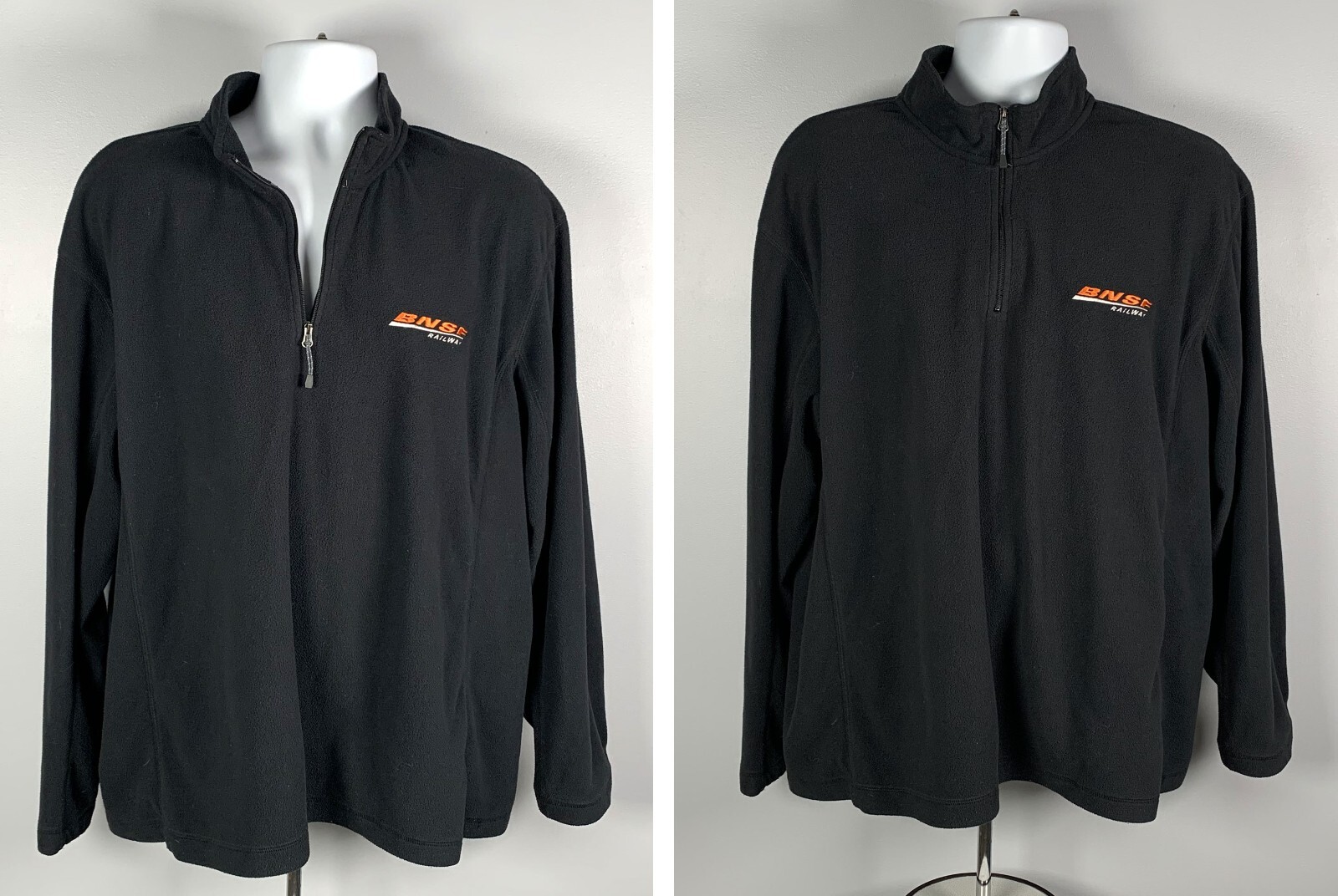 BNSF Burlington Northern Santa Fe Railway Fleece 1/4 Zip Jacket XL Black Poly