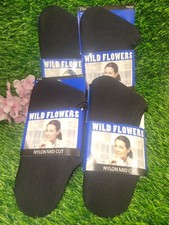 4 Wild Flowers 12 Pairs Black Mid Cut Socks Womens 9-11