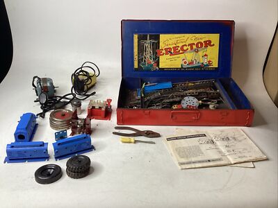 Vintage AC Gilbert Sensational New Erector No 1/2 Engineers Set w/ Blue  Case