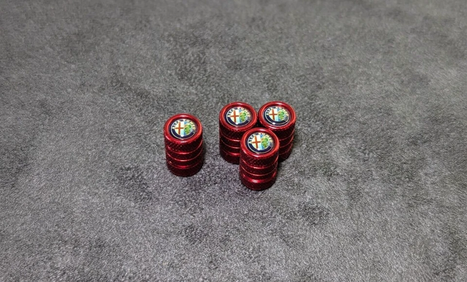 Cubierta de vástago tapa válvula aire neumático rueda coche emblema Alfa Romeo rojo texturizado 4 piezas Foto 3 de 4