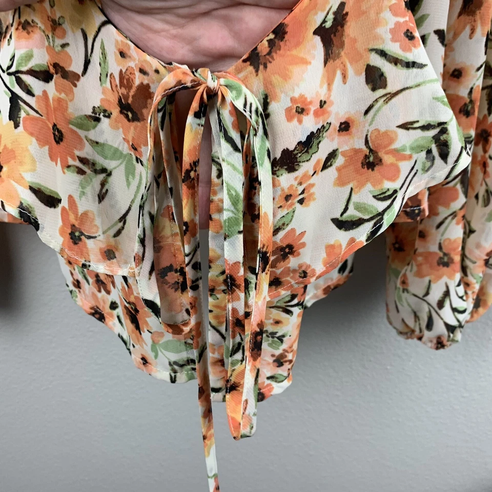 JUSTFAB Multicolor Volantes Cuello Corbata Floral Poliéster Mujer Top Talla XXL Foto 2 de 4