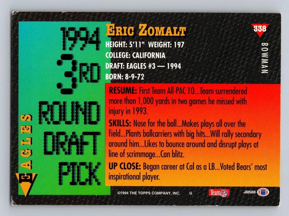 1994 Bowman #338 Eric Zomalt - Image 2 of 2