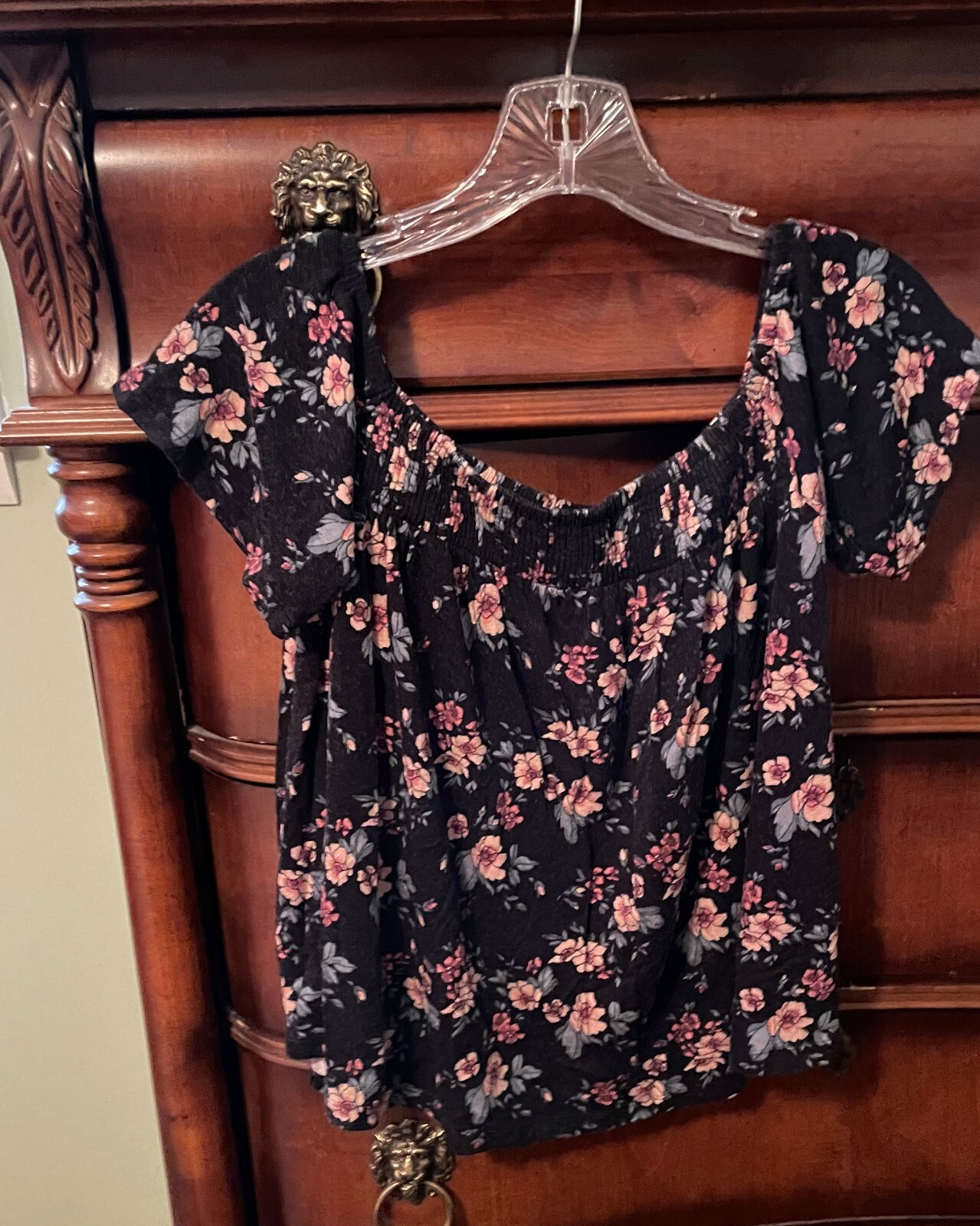 American Eagle Top Womens sz Small Black Floral Soft Sexy Crepe On/Off Shoulder