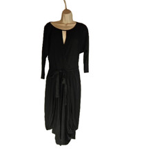 Free People Black Dress Boho OB418439 Tie Front Pockets Size Medium Linen Blend