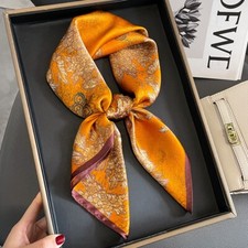 100 Silk Scarf Women Fashion Orange Floral Pattern Kerchief Headscarf Tied 68cm