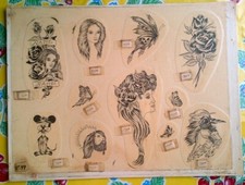 COL TODD TATTOO LEGEND - LARGE VINTAGE ORIGINAL CHOLO STYLE TATTOO FLASH SHEET