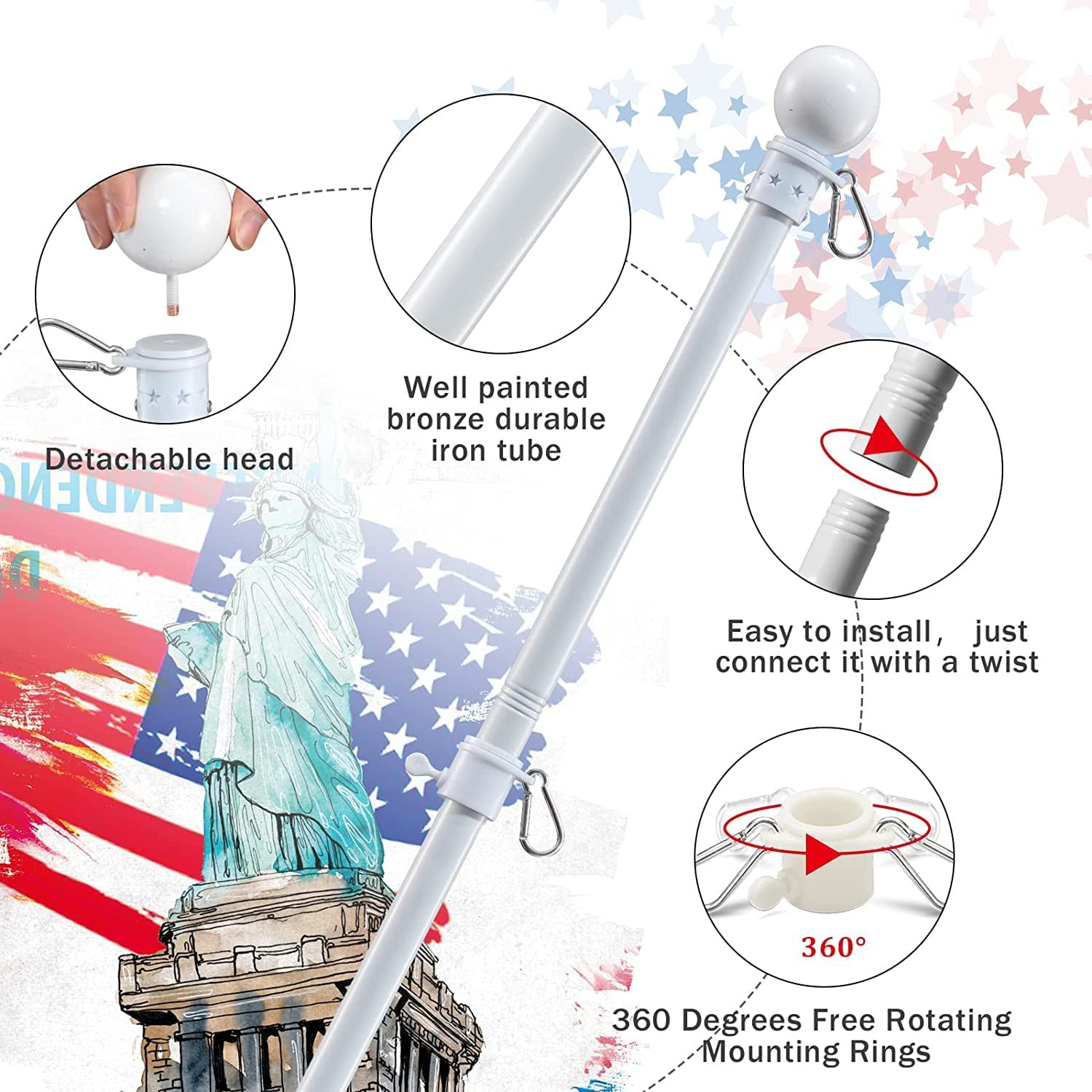 Flag Pole Holder for outside House - 5Ft Heavy Duty Stainless Steel House Flag P