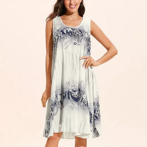 Frauen Sommer Lose Ärmelloses Tank Kleid Damen Strand Sommerkleid Boho Plus 〒 - Bild 11 von 19