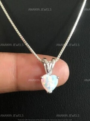 Real 925 Sterling Silver 2 CT Heart Cut Lab-Created Fire Opal Solitaire Necklace