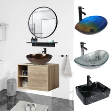 24" Bathroom Vanity Set Wall Mounted Floating Storage Cabinet Open Shelves Sink