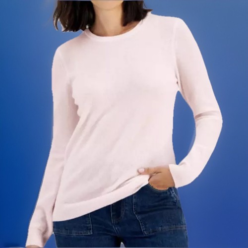NWT CHARTER CLUB Med 100% Cashmere Crewneck Sweater, Delicacy, $119 - Picture 2 of 7