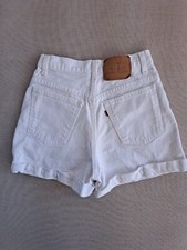 Vtg Levi's 954 Jean Shorts 7 White Orange Tab High Rise Cuffed Shorts USA W26"