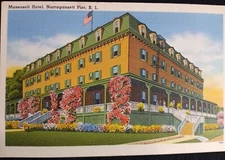 Narragansett Pier Rhode Island RI Massasoit Hotel Porch c1940s Postcard A37