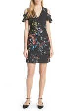 TED BAKER Black Floral Bird Print Cold Shoulder Shift Cocktail Dress 3TB = 8 US