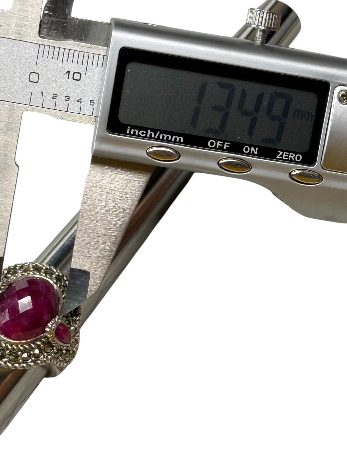 Sterling Silver Ring Marcasite & Composite Ruby-T… - image 11