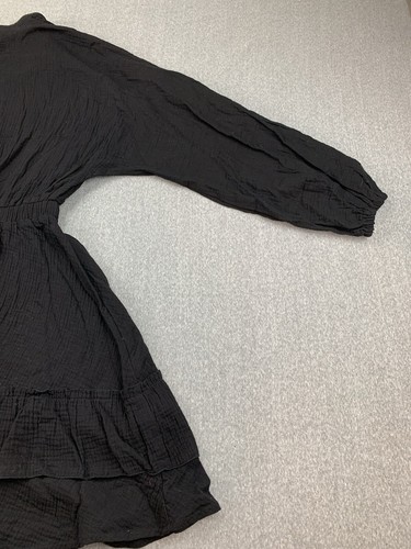Vestido Gauzy Crepe Fit Estilo Mujer Mediano Negro En Niveles Volantes Ligero Artístico Boho - Imagen 8 de 17