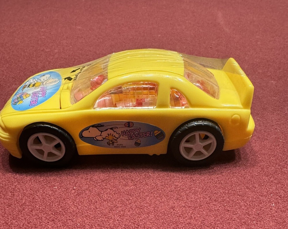 Snoopy Yellow Race Car Tart Candy Rolls Container w/Candy Inside -SEALED / NEW !