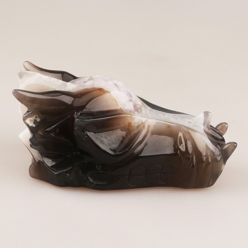5.7" Natural Geode Agate Crystal Quartz Dragon Head Skull Hand Carved 790g - Picture 2 of 8