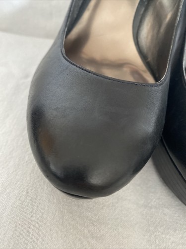 Guess Leather Platform Stiletto Heel Double Strap Black Heels Size 8 - Picture 4 of 14