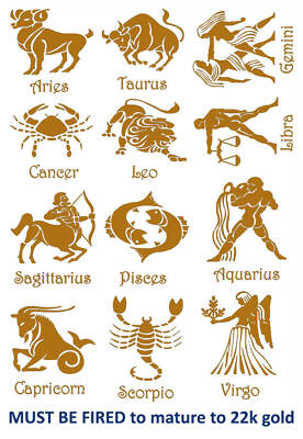 Astrology Zodiac Signs 12 pcs 22k Gold Fused Glass Decals | eBay