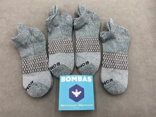 4 Pairs Bombas Men's 9.5-13 Performance Ankle Socks Grey-Green Size Large