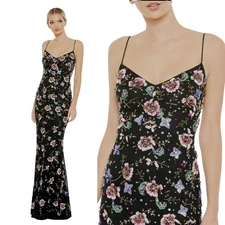 Mac Duggal 10890 Black Floral Embellished Slim Mermaid Lace-Up Gown 6