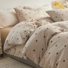 Queen Size Duvet Cover Set - Brown Gingham Duvet Cover with Zipper Closure - 3