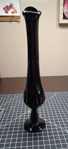 Vtg Fenton 11 3/4" Black Glass Thumbprint Bud Vase No Chips!