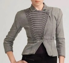 ALICE OLIVIA XS Military Braid Denim Jacket Fitted Tailored Statement Blazer