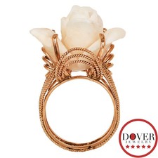 Vintage Coral Rose Gold Carved Rose Cocktail Ring 13.4 Grams NR