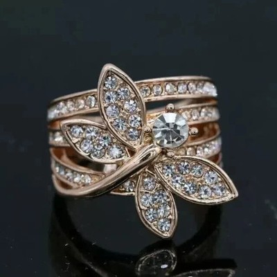 2 Ct Round Cut Simulated Diamond Dragonfly Cocktail Ring 14K Rose Gold Plated