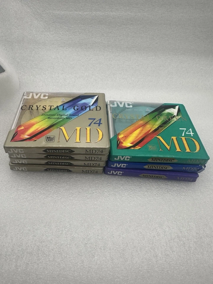 Lote 7 Minidisco JVC Cristal 4 Dorado 1 Azul 1 Verde 1 Púrpura 74 min MD Nuevo Precintado Foto 3 de 4