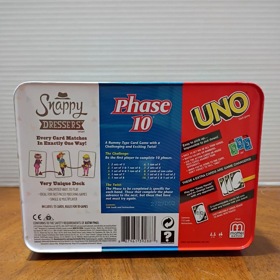 Mattel Games 3-in-1 - UNO, Phase 10 and Snappy Dressers Collectors Tin Box - Image 2 of 3