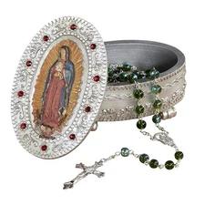 Our Lady of Guadalupe Rosary Box 4 inch Religious Keepsake Storage Trinket