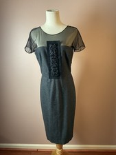 VERA WANG LAVENDER LABEL Dk Grey Mesh Shoulder Dressy Fitted Flattering Dress 8