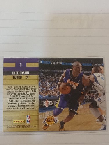 Kobe Bryant NBA Hoops 2012 Hoops Courtside #1 Insert Rare Mint Condition - Picture 2 of 2