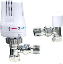 Thermostatic Radiator TRV Valves Lock Shield Pack 1/2 x 15mm White/Chrome 10 Bar