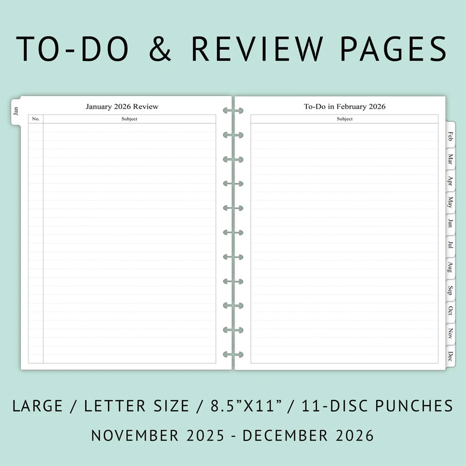 2025-2026 Monthly Planner Refill for 11-Discbound Notebooks, Nov 2025 to Dec 202 - Image 3 of 4