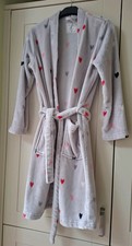 Marks and Spencer Grey Fleece Dressing Gown Multi Coloured Hearts Design  Small