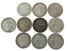 10 Morgan Silver Dollars 1879–1902 VG–VF Mixed Lot O & S Mint Marks Included