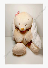 Peluche/Doudou Géant Pauline Lapin Beige Noeud Rose Fourrure 70cm/27"  -  Nattou