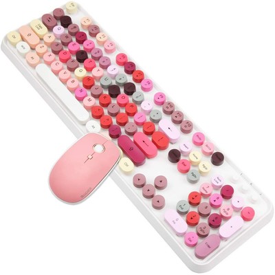 SADES V2020 White Colorful Wireless Keyboard with Round Keycaps,2.4GHz Dropou...