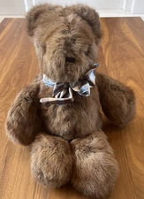 LUXURY RARE GENUINE REAL FUR SKINS TEDDY BEAR 16” Brown Plush Stuffed Animal EUC