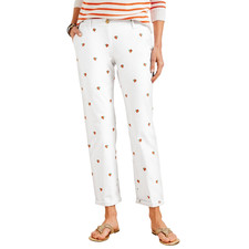 NWOT Talbots Chino Pants Women 8 White Cherry Embroidered Stretch Chic Cuffed