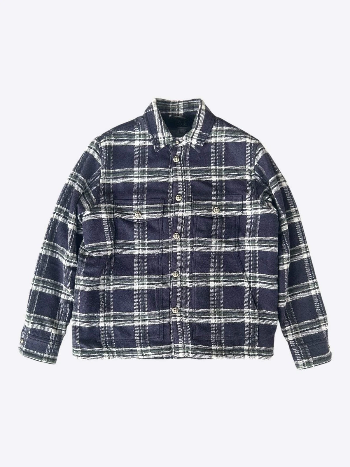 Chrome Hearts Navy & Green Plaid Sherpa Jacket
