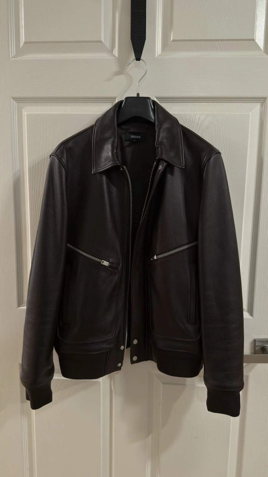 REISS Perling Burnished Leather Jacket Chocolate Brown | Men’s M - Cowhide image 1
