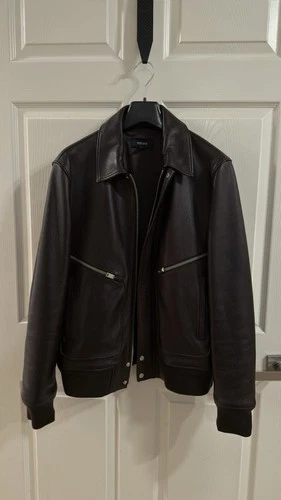 REISS Perling Burnished Leather Jacket Chocolate Brown | Men’s M - Cowhide - product listing photo